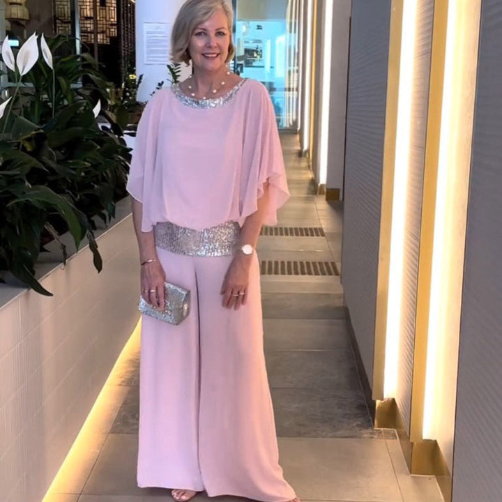 Mireya | Elegancki Dwuczęściowy Zestaw Wieczorowy z Szerokimi Nogawkami