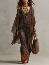 Boho Gradientowy Print Lamparta - Zestaw Trzech Części