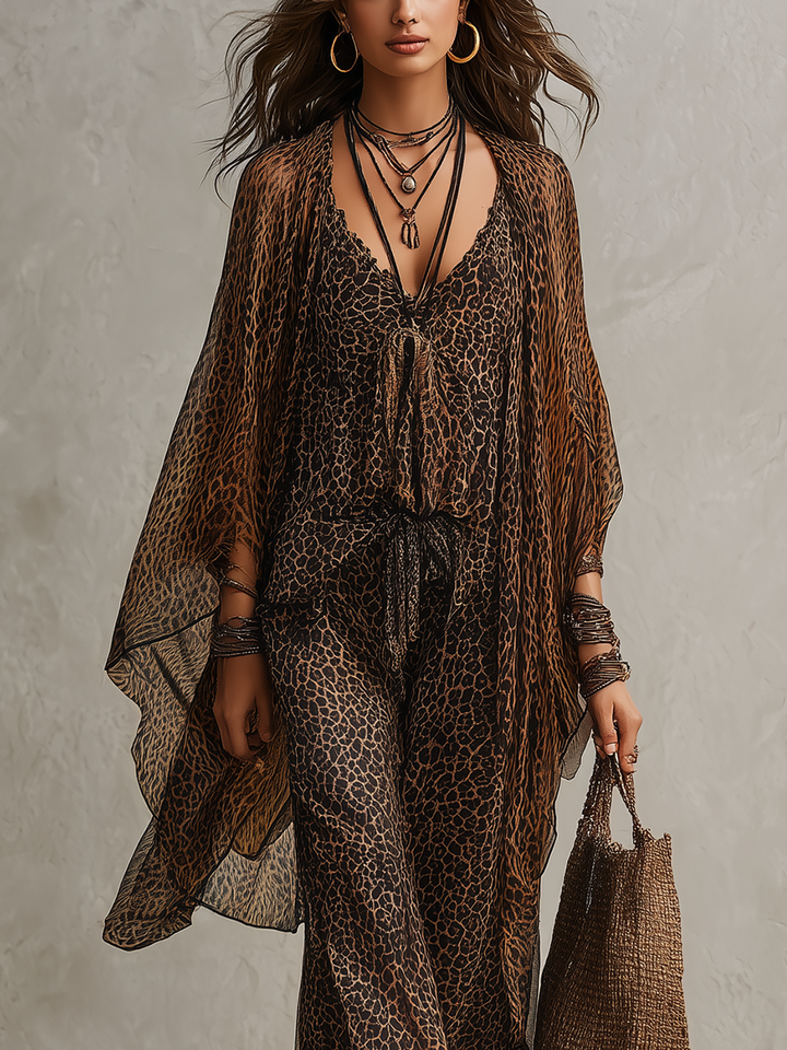 Boho Gradientowy Print Lamparta - Zestaw Trzech Części