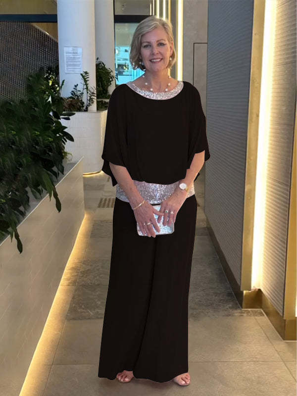 Mireya | Elegancki Dwuczęściowy Zestaw Wieczorowy z Szerokimi Nogawkami