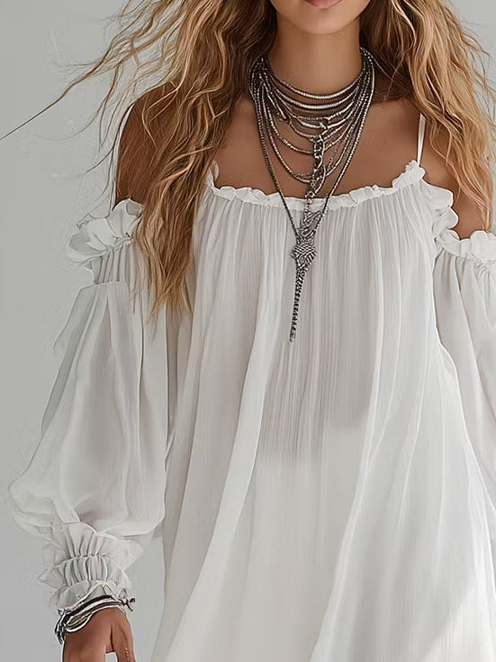 Sukienka mini w stylu boho z odkrytymi ramionami
