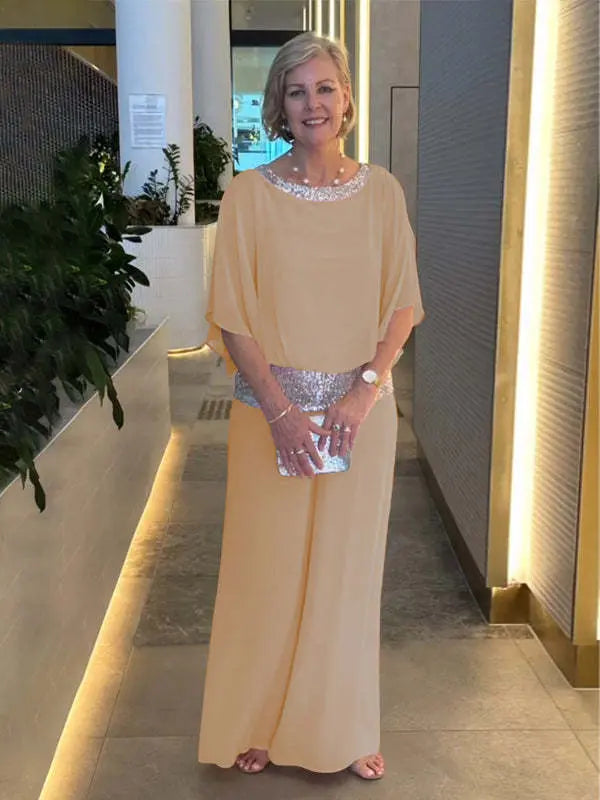 Mireya | Elegancki Dwuczęściowy Zestaw Wieczorowy z Szerokimi Nogawkami