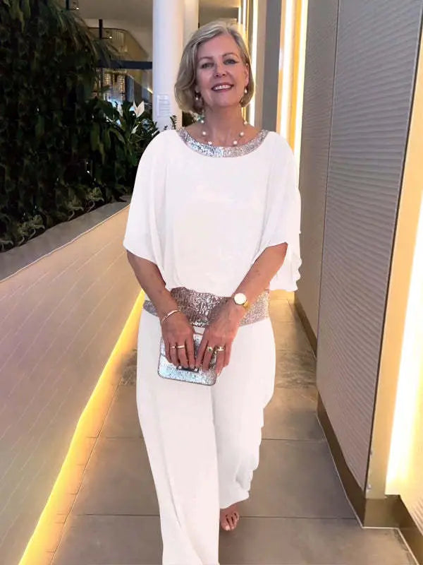 Mireya | Elegancki Dwuczęściowy Zestaw Wieczorowy z Szerokimi Nogawkami