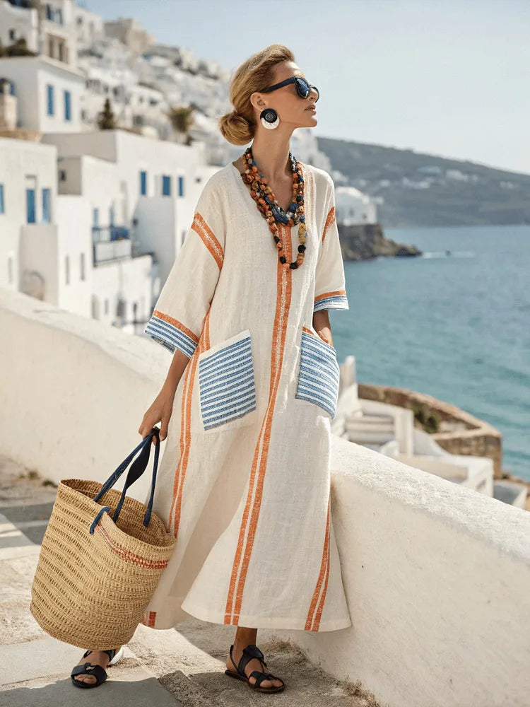 Kathleen | Elegancka Letnia Sukienka Maxi o Luźnym Fasonie