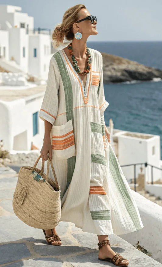Kathleen | Elegancka Letnia Sukienka Maxi o Luźnym Fasonie