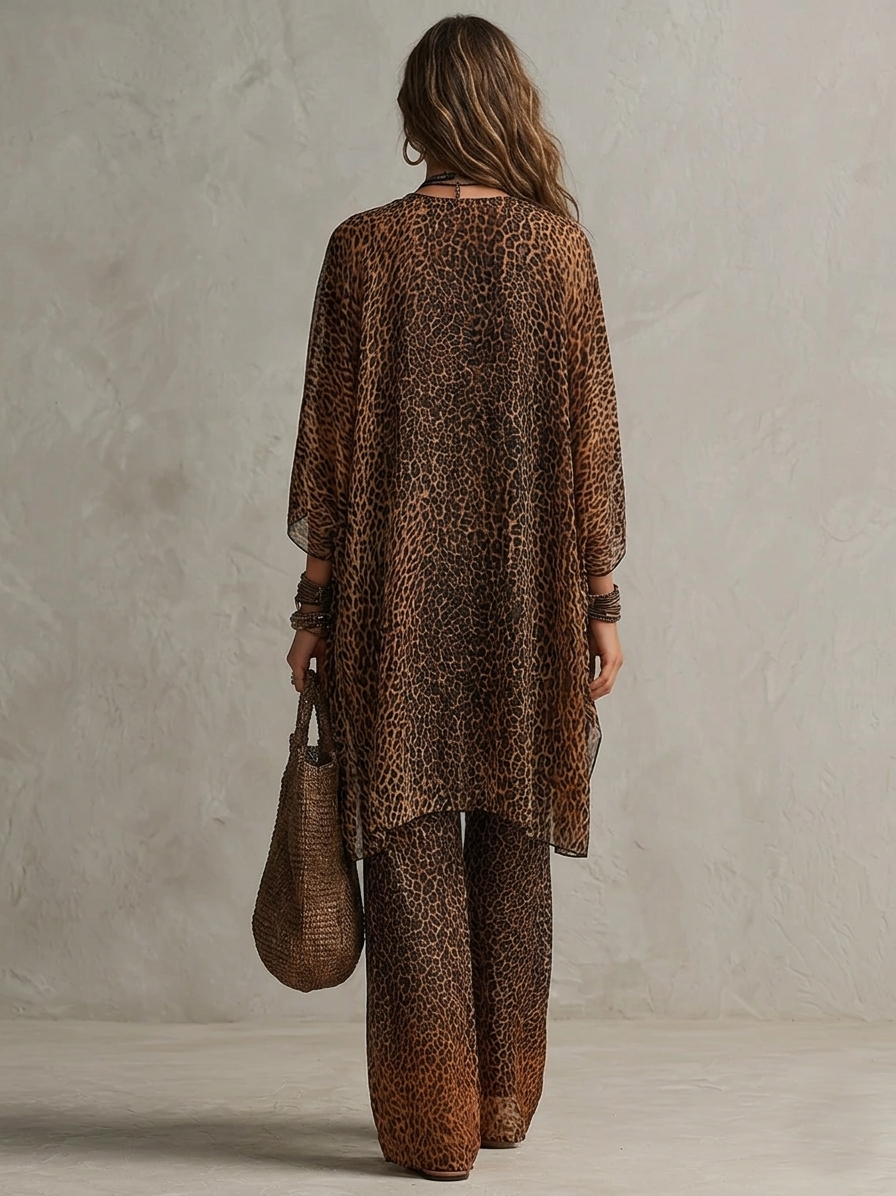 Boho Gradientowy Print Lamparta - Zestaw Trzech Części