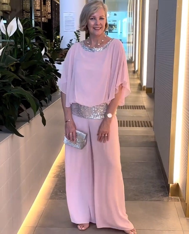 Mireya | Elegancki Dwuczęściowy Zestaw Wieczorowy z Szerokimi Nogawkami